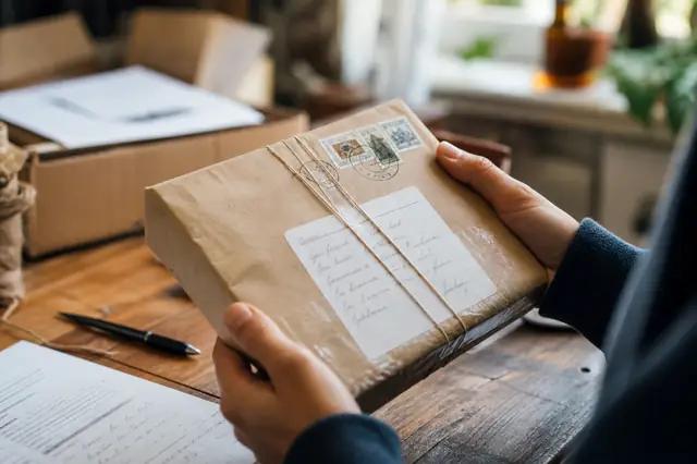 Pacote postal sobre mesa com luz natural — capa sobre curiosidades do CEP